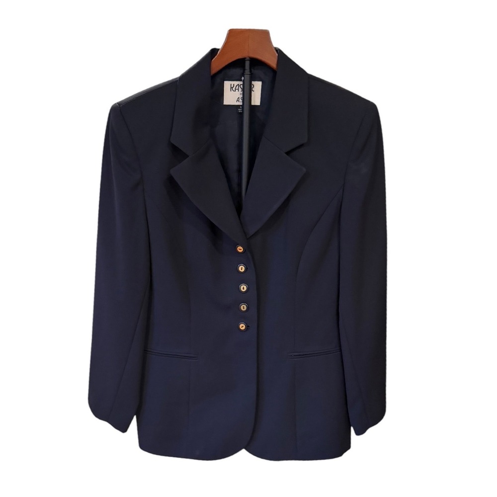 Kasper ASL Womens Navy Blue Button Front Blazer Jacket Sz 10 Professional Office